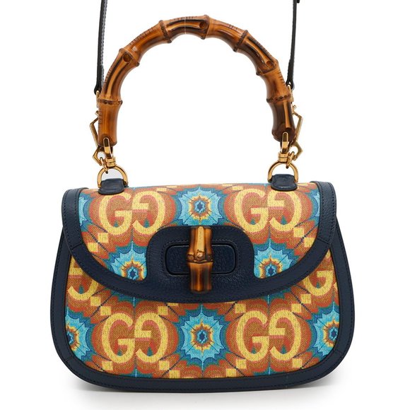 GUCCI Blue Leather Bamboo Bag - Picture 1 of 16